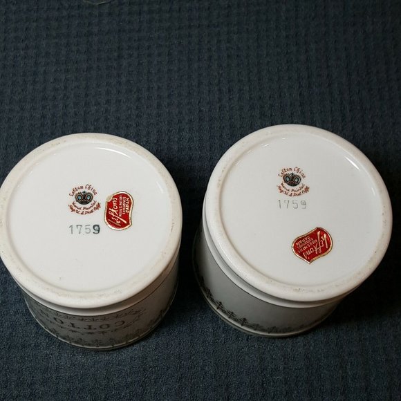 Vtg Lefton China Handpainted Cotton & Powder Holders Gold Embellishments No Lids - Picture 2 of 8